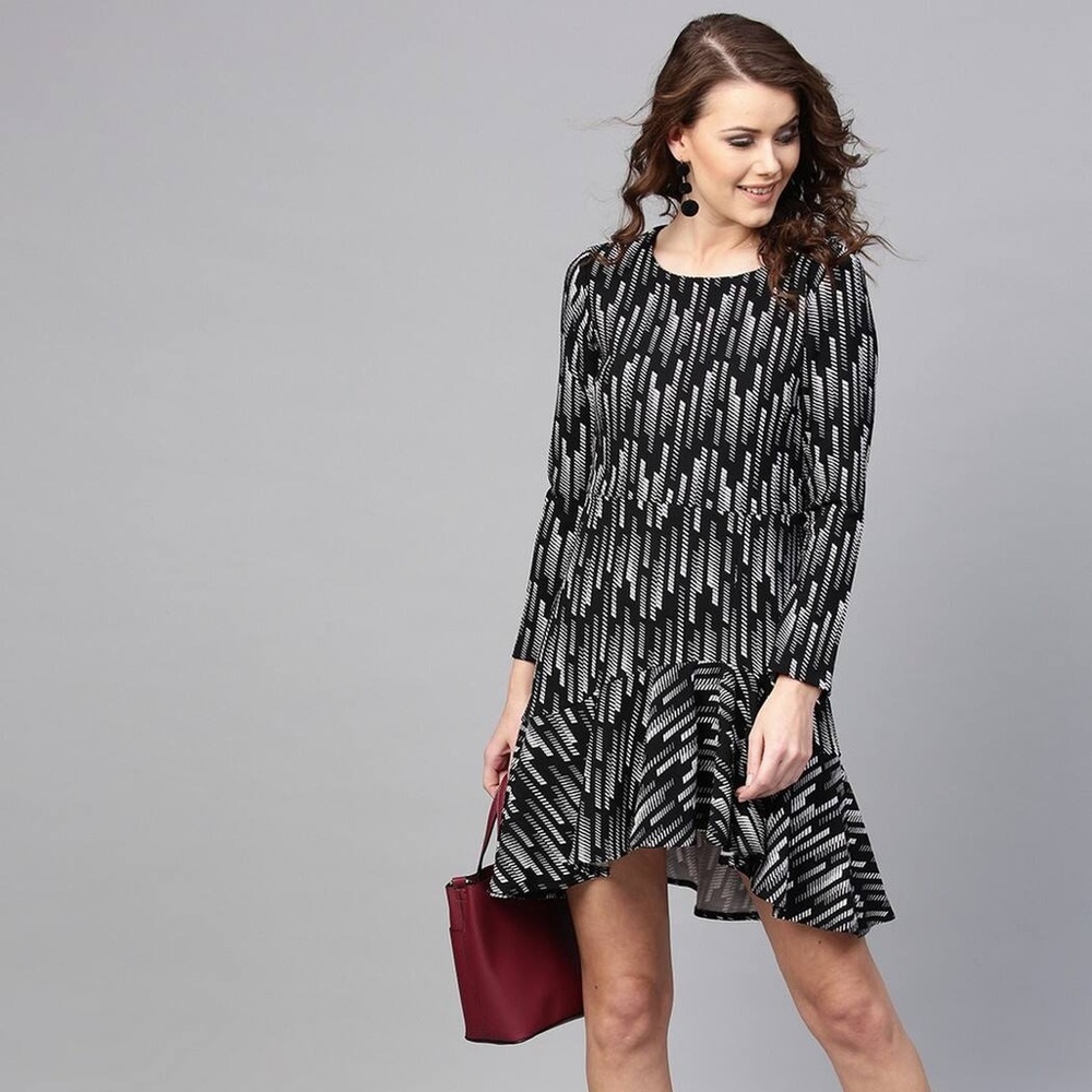 Cut25 by Yigal Azrouel Abstract Geometric Print Asymmetric Dress Minimalist Glam